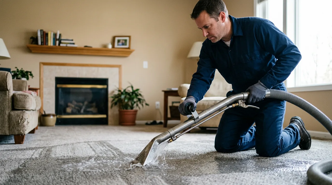 Water damage restoration technician working near North Franklin, CT